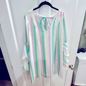 BCBGeneration Striped Ruffle Sleeve Dress